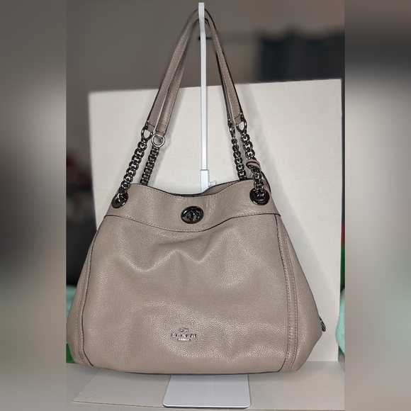 Coach Edie 36855 Pebble Leather Shoulder Bag Taupe Large display picture 1
